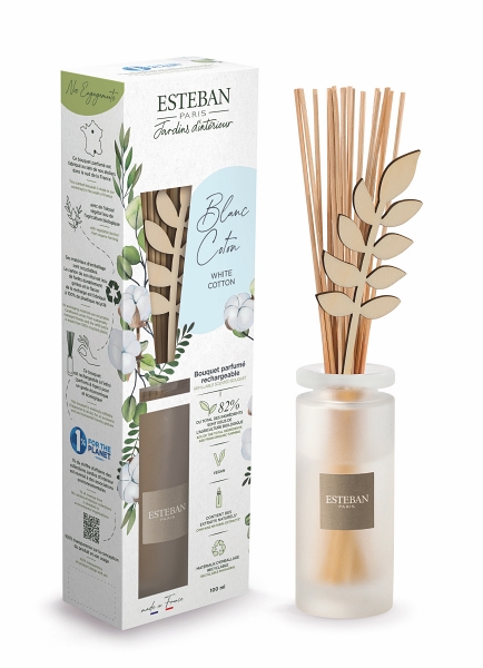 Levně Esteban Paris Parfums NATURE – WHITE COTTON TYČINKOVÝ DIFUZÉR 100 ml 100 ml
